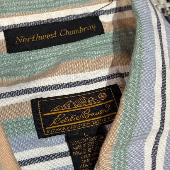 Vintage Eddie Bauer Shirt Men's Large Striped Cotton Northwest Chambray 90s - Picture 4 of 6
